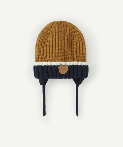 New collection Nouvelle Arbo   C - BABY BOYS' NAVY AND BROWN RECYCLED FIBRE KNITTED HAT