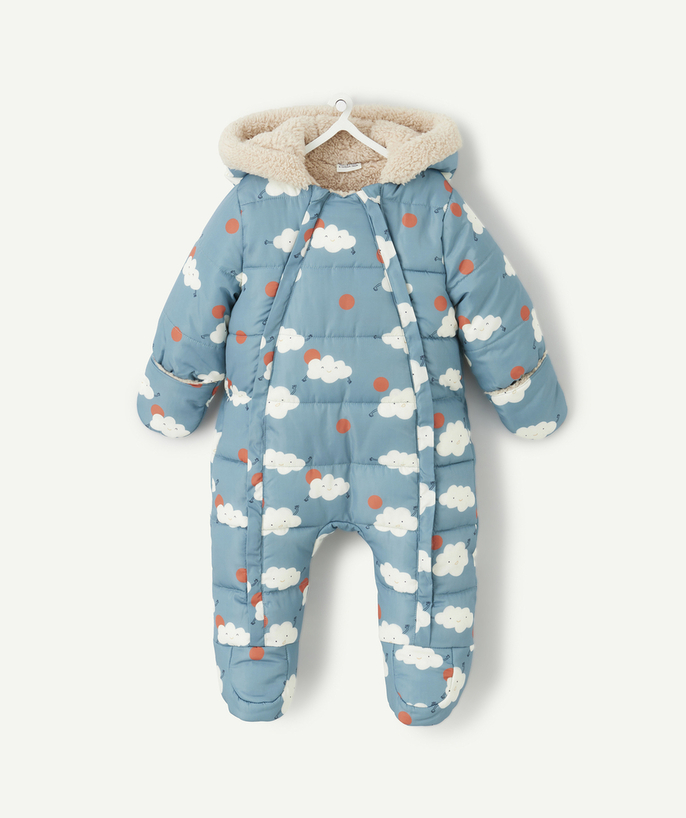 Coat - Padded jacket - Jacket Tao Categories - BABIES' BLUE ALL-IN-ONE WITH RECYCLED PADDING AND CLOUD PRINT