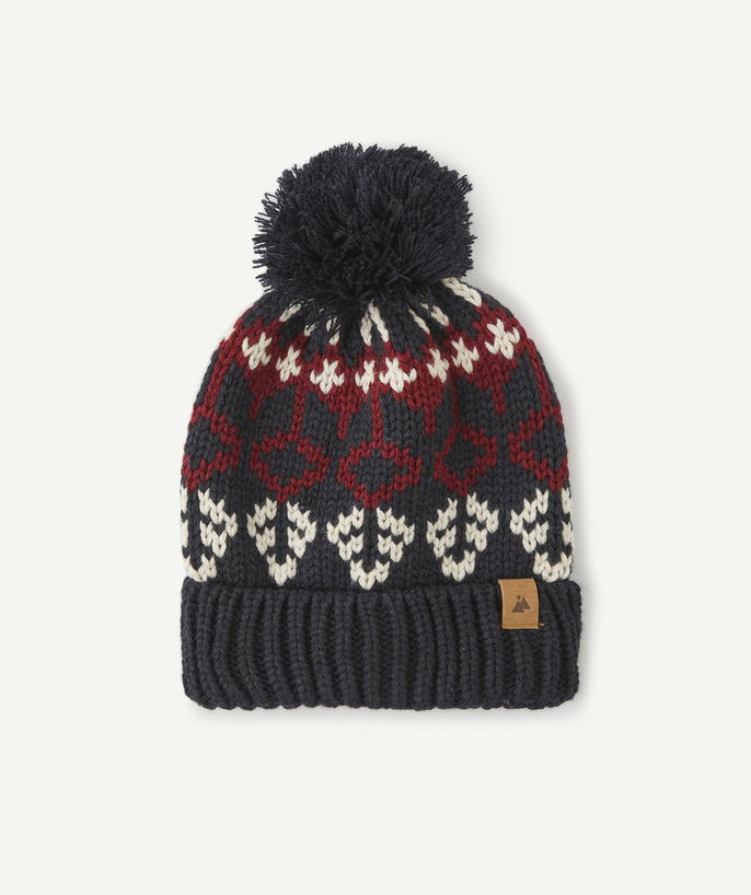 Knitwear accessories Tao Categories - BOYS' NAVY, BURGUNDY AND WHITE RECYCLED FIBRE HAT
