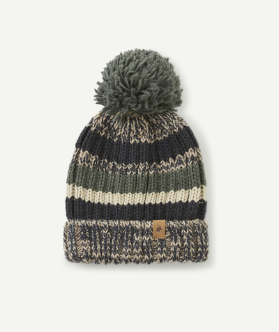 Knitwear accessories Nouvelle Arbo   C - BOYS' KNITTED BEANIE IN RECYCLED FIBRES IN SHADES OF BLUE WITH A POMPOM