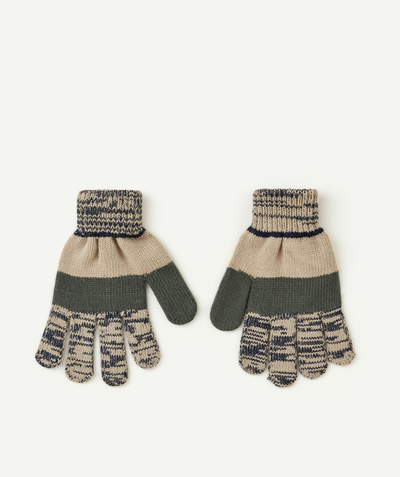 Knitwear accessories Nouvelle Arbo   C - BOYS' GREEN TAUPE AND BLUE GLOVES IN RECYCLED FIBRES