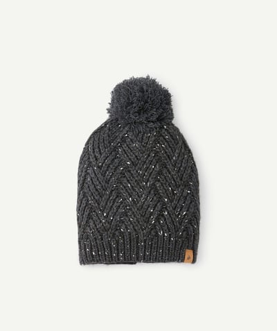 Knitwear accessories Nouvelle Arbo   C - BOYS' SPECKLED GREY KNITTED BEANIE IN RECYCLED FIBRES WITH POMPOM