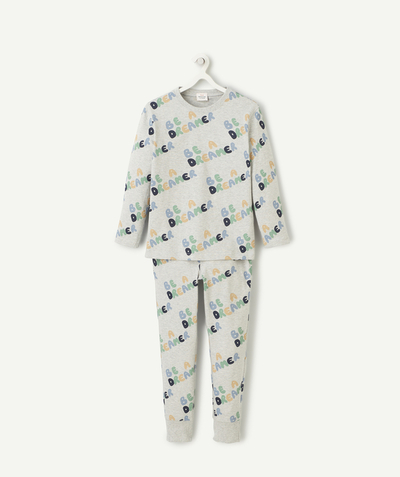 Pyjama Nouvelle Arbo   C - GEMÊLEERD-GRIJZE JONGENSPYJAMA VAN BIOKATOEN MET DREAMER-OPSCHRIFTEN