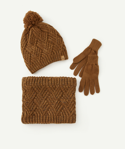 Christmas store Nouvelle Arbo   C - BOYS' BROWN KNITTED SET WITH BLUE DETAILS IN RECYCLED FIBRES