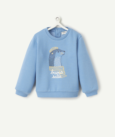 New collection Nouvelle Arbo   C - BABY BOYS' BLUE SWEATSHIRT IN RECYCLED FIBRES WITH OTTER MOTIF
