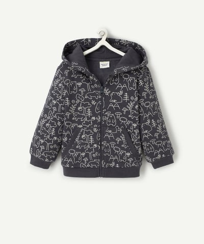 Basics Nouvelle Arbo   C - BABY BOYS' GREY ZIP-UP BEAR PRINT CARDIGAN IN RECYCLED FIBRES