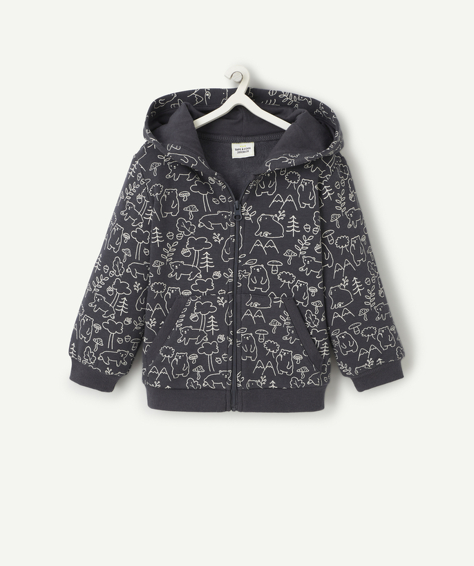 Baby boy Nouvelle Arbo   C - BABY BOYS' GREY ZIP-UP BEAR PRINT CARDIGAN IN RECYCLED FIBRES