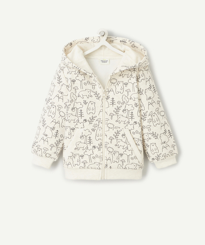New collection Nouvelle Arbo   C - BABY BOYS' ECRU ZIP-UP BEAR PRINT CARDIGAN IN RECYCLED FIBRES