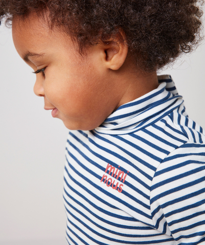 Baby boy Nouvelle Arbo   C - BABY BOYS' ORGANIC COTTON TURTLENECK TOP PRINTED WITH NAVY BLUE STRIPES
