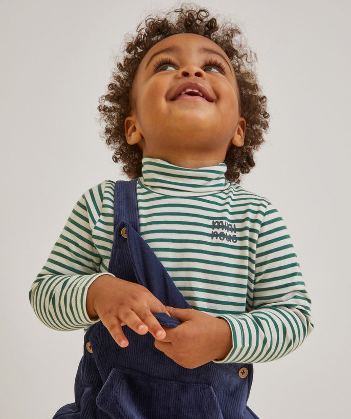 Baby boy Nouvelle Arbo   C - BABY BOYS' ORGANIC COTTON TURTLENECK TOP PRINTED WITH GREEN STRIPES