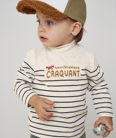 New collection Nouvelle Arbo   C - BABY BOYS' STRIPED GREY MARL ORGANIC COTTON FINE POLO NECK