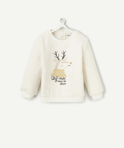 Clothing Nouvelle Arbo   C - BABY BOYS' CREAM MARL RECYCLED FIBRE SWEATSHIRT WITH DEER MOTIF