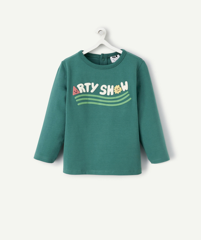 Baby boy Nouvelle Arbo   C - BABY BOYS' T-SHIRT IN GREEN ORGANIC COTTON WITH PARTY SHOW MESSAGE AND MOTIFS
