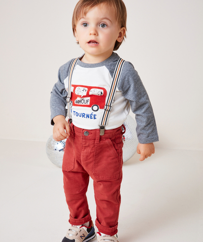 Party outfits Nouvelle Arbo   C - BABY BOYS' STRAIGHT RUST-COLOURED TROUSERS WITH BRACES