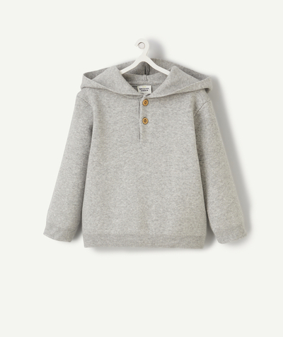 Pullover - Sweatshirt Nouvelle Arbo   C - BABY BOYS' GREY HOODED JUMPER IN RECYCLED FIBRES