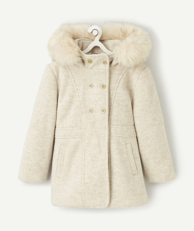 Clothing Nouvelle Arbo   C - GIRLS' HOODED COAT IN CREAM AND BEIGE RECYCLED PADDING