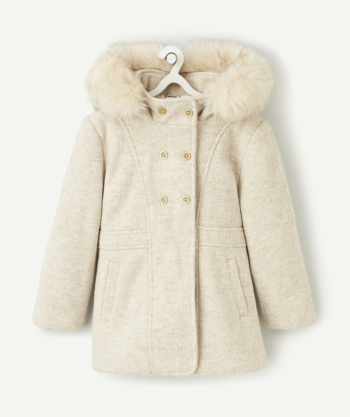 Girl Nouvelle Arbo   C - GIRLS' HOODED COAT IN CREAM AND BEIGE RECYCLED PADDING