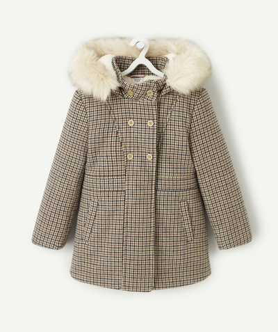 Clothing Nouvelle Arbo   C - GIRLS' HOUNDSTOOTH PRINT COAT WITH RECYCLED PADDING