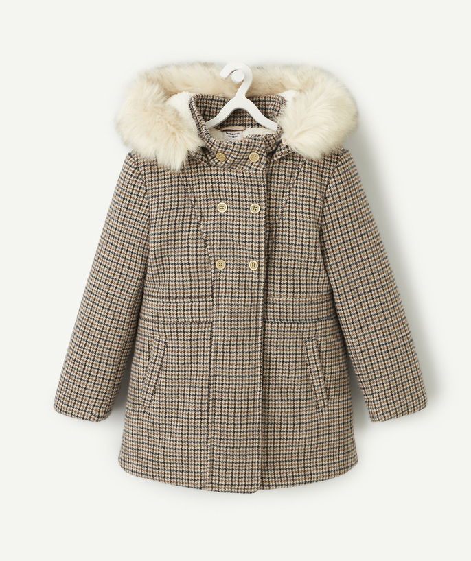 Girl Nouvelle Arbo   C - GIRLS' HOUNDSTOOTH PRINT COAT WITH RECYCLED PADDING