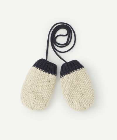 New collection Nouvelle Arbo   C - BABY BOYS' BEIGE AND BLUE RECYCLED FIBRE MITTENS