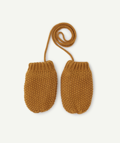 Accessories Nouvelle Arbo   C - BABY BOYS' BROWN OPENWORK KNITTED MITTENS IN RECYCLED FIBRES