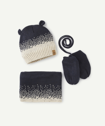 Accessories Nouvelle Arbo   C - BABY BOYS' NAVY AND ECRU SET IN RECYCLED FIBRES