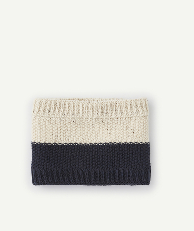 New collection Nouvelle Arbo   C - BABY BOYS' BEIGE AND NAVY BLUE KNITTED NECK WARMER IN RECYCLED FIBRES