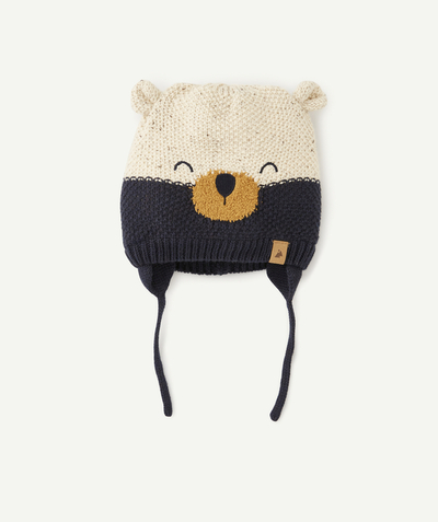 Knitwear accessories Nouvelle Arbo   C - BABY BOYS' KNITTED BEANIE WITH POLAR BEAR IN RECYCLED FIBRES