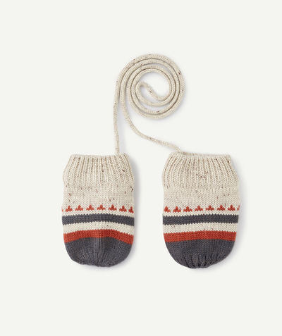 Accessories Nouvelle Arbo   C - BABY BOYS' BEIGE MITTENS IN RECYCLED FIBRES WITH COLOURFUL MOTIF