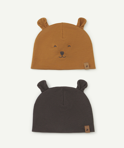 Knitwear accessories Nouvelle Arbo   C - SET OF TWO BABY BOYS' OCHRE AND GREY HATS WITH EARS