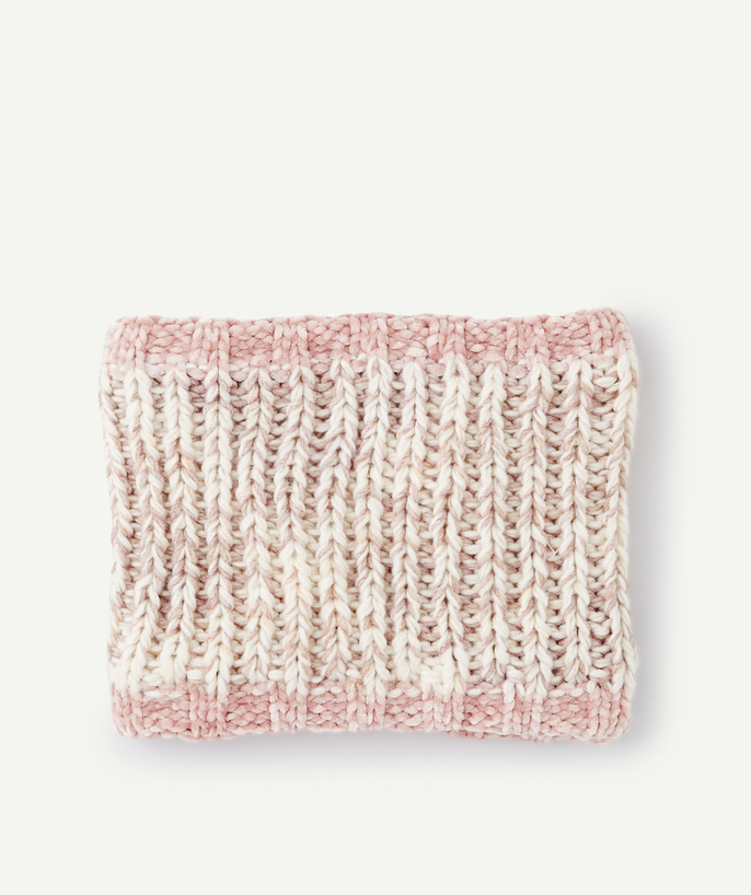 Knitwear accessories Tao Categories - GIRLS' PALE PINK AND WHITE NECK WARMER WITH FLEECE LINING