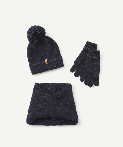 Knitwear accessories Nouvelle Arbo   C - GIRLS' KNITTED ACCESSORY SET IN BLUE RECYCLED FIBRES WITH SPARKLING DETAILS