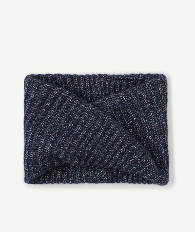 Knitwear accessories Nouvelle Arbo   C - GIRLS' NAVY BLUE AND GLITTER RECYCLED FIBRE KNITTED NECK WARMER