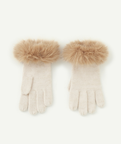 Accessories Nouvelle Arbo   C - PAIR OF GIRLS' ECRU GLOVES IN RECYCLED FIBRES WITH SPARKLY DETAILS