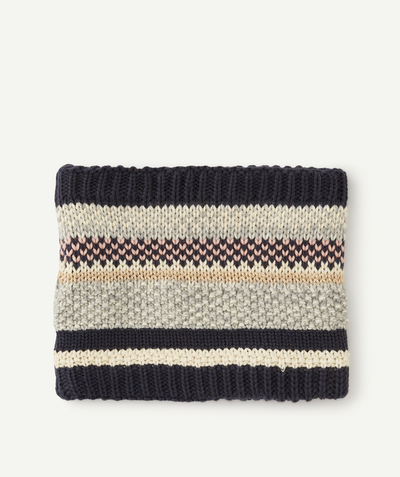 Girl Nouvelle Arbo   C - GIRLS' BLUE, GREY AND PINK KNITTED NECK WARMER IN RECYCLED FIBRES WITH SPARKLY DETAILS