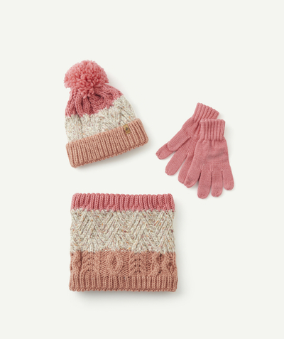 Knitwear accessories Nouvelle Arbo   C - GIRLS' KNITTED ACCESSORY SET IN RECYCLED FIBRES IN SHADES OF PINK WITH SPARKLING DETAILS