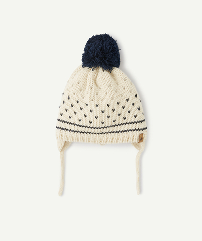 Outlet Tao Categories - BABY GIRLS' BEIGE AND BLUE KNITTED ACCESSORY SET WITH A POMPOM AND SPARKLING DETAILS
