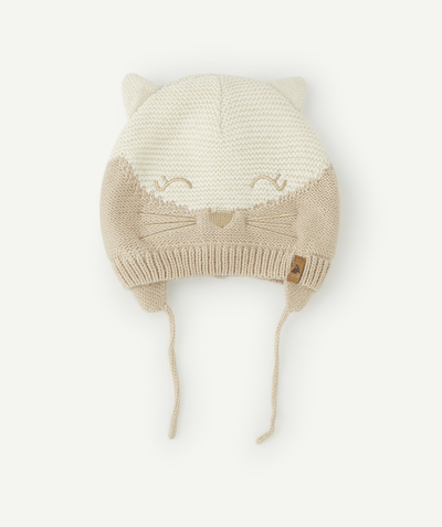 Knitwear accessories Nouvelle Arbo   C - BABY GIRLS' BEIGE RECYCLED FIBRE CAT HAT WITH EARS