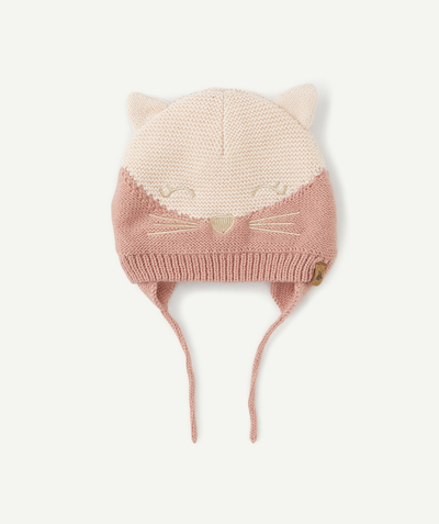 Knitwear accessories Nouvelle Arbo   C - BABY GIRLS' PINK RECYCLED FIBRE CAT HAT WITH EARS