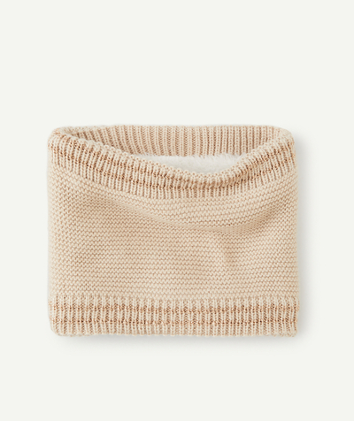 ECODESIGN Nouvelle Arbo   C - BABY GIRLS' BEIGE RECYCLED FIBRE KNITTED SNOOD WITH GLITTER TRIM