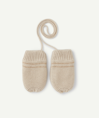Knitwear accessories Nouvelle Arbo   C - BABY GIRLS' BEIGE MITTENS IN RECYCLED FIBRES WITH SPARKLY DETAILS