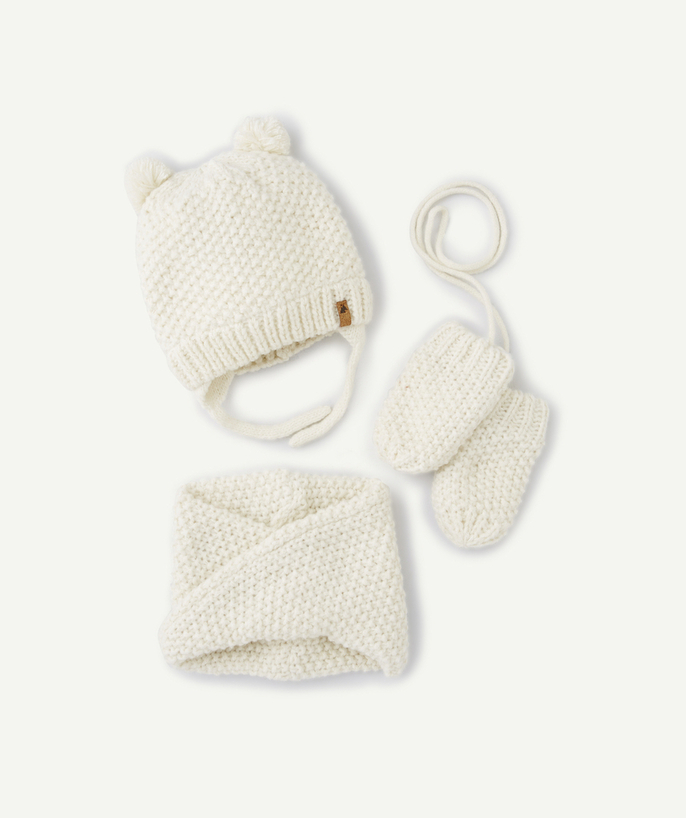 Knitwear accessories Tao Categories - GIRLS' WHITE KNITTED SET IN RECYCLED FIBRES WITH SILVER-TONE DETAILS