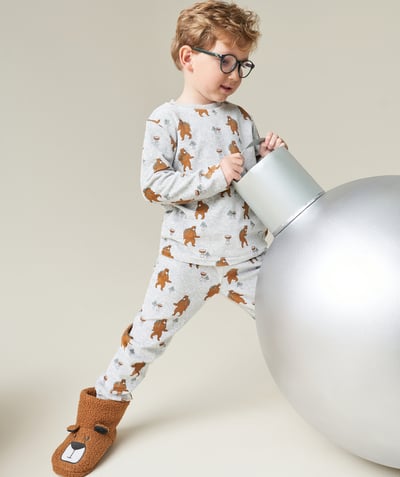 New collection Nouvelle Arbo   C - BOYS' GREY VELOURS PYJAMAS WITH BEAR PRINT