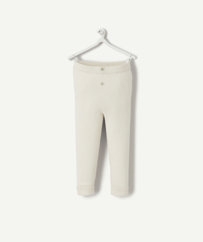 Trousers Nouvelle Arbo   C - BABY GIRLS' ECRU RIBBED LEGGINGS IN ORGANIC COTTON WITH BUTTONS