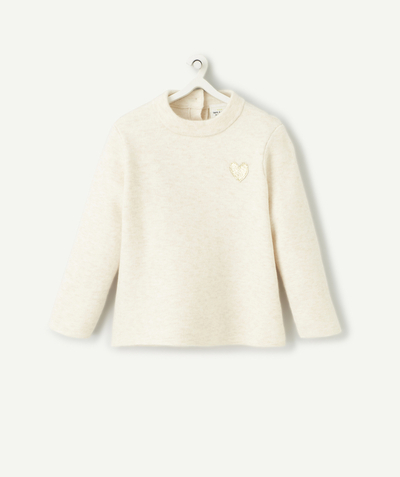 Basics Nouvelle Arbo   C - BABY GIRLS' ECRU MARL JUMPER IN RECYCLED FIBRE WITH GOLDEN HEART