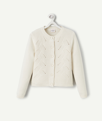 Hoodies, sweaters and cardigans: 50% on the 2nd* Nouvelle Arbo   C - GIRLS' ECRU OPENWORK KNIT CARDIGAN WITH BUTTONS