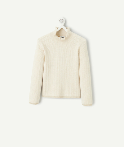 Basics Nouvelle Arbo   C - GIRLS' ECRU ORGANIC COTTON PULLOVER WITH OPENWORK DETAILS