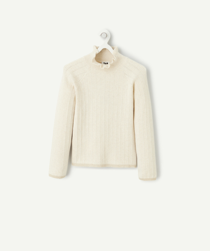 Pullover - Cardigan Nouvelle Arbo   C - GIRLS' ECRU ORGANIC COTTON PULLOVER WITH OPENWORK DETAILS