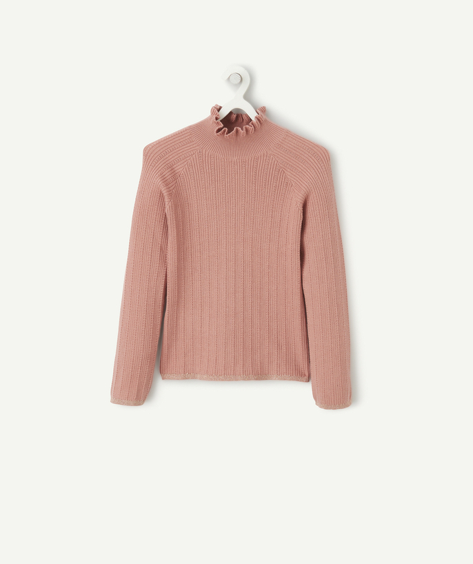 Pullover - Cardigan Nouvelle Arbo   C - GIRL'S JUMPER IN OLD ROSE ORGANIC COTTON WITH OPENWORK DETAILS