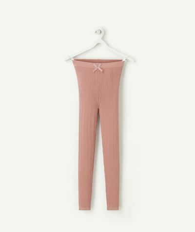 Clothing Nouvelle Arbo   C - GIRLS' LEGGINGS IN OLD ROSE ORGANIC COTTON WITH OPENWORK DETAILS